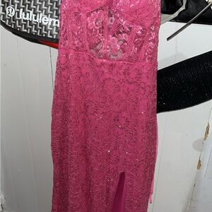 Elegant Pink Lace Prom Dress